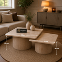 Japandi salontafel set – 2-delig, rechthoekig travertin beige