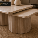 Japandi salontafel set – 2-delig, rechthoekig travertin beige