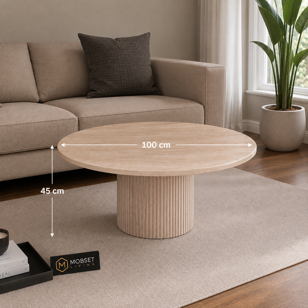 Japandi Salontafel Rond – Travertine Blad