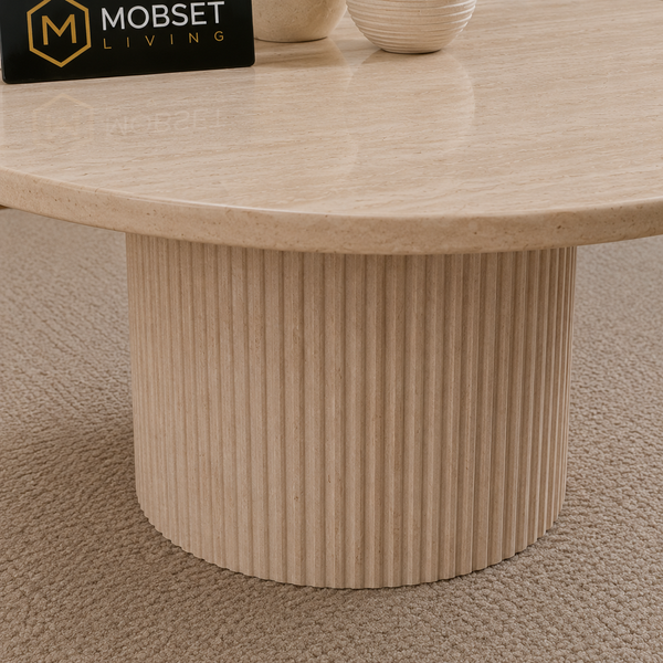 Japandi Salontafel Rond – Travertine Blad