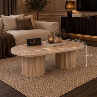 Salontafel Japandi travertin 2 potig ovaal 130 cm - Kimberly