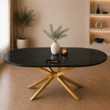 Ovale Zwarte Travertin Eettafel 160x90 cm Gouden X-poot - Amira