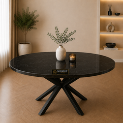 Ronde Zwarte Travertin Eettafel 130 cm - Brenda