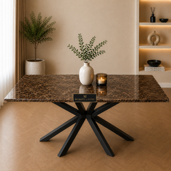 Rechthoekige Bruine Travertin Eettafel 180x90 cm Zwarte X-poot - Luna