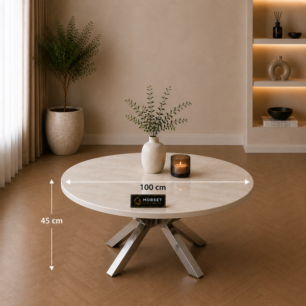 Travertin Salontafel Rond X poten Zilver - Rosa