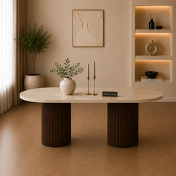 Eettafel Japandi travertin 2 potig bruin Ovaal 180cm - Kimberly