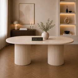 Eettafel Japandi travertin 2 potig ovaal 180cm - Kimberly
