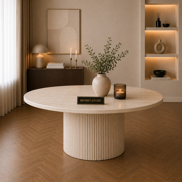 Eettafel Japandi travertin rond 130 cm - Kimberly