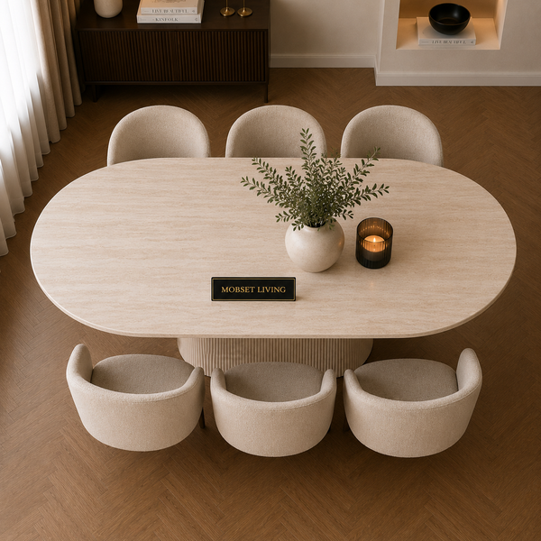 Eettafel Japandi travertin Ovaal 180 cm - Kimberly