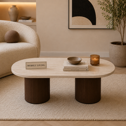 Salontafel Japandi travertin 2 potig bruin Ovaal 130 cm - Kimberly