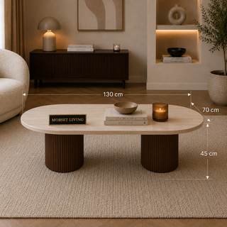 Salontafel Japandi travertin 2 potig bruin Ovaal 130 cm - Kimberly
