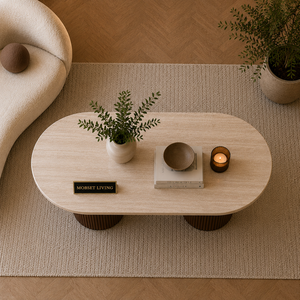 Salontafel Japandi travertin 2 potig bruin Ovaal 130 cm - Kimberly