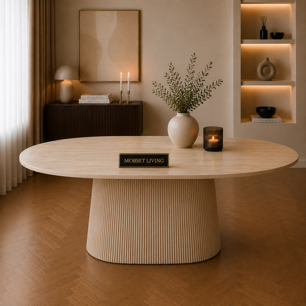 Eettafel Japandi travertin Ovaal 180 cm - Kimberly