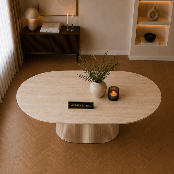 Eettafel Japandi travertin Ovaal 180 cm - Kimberly