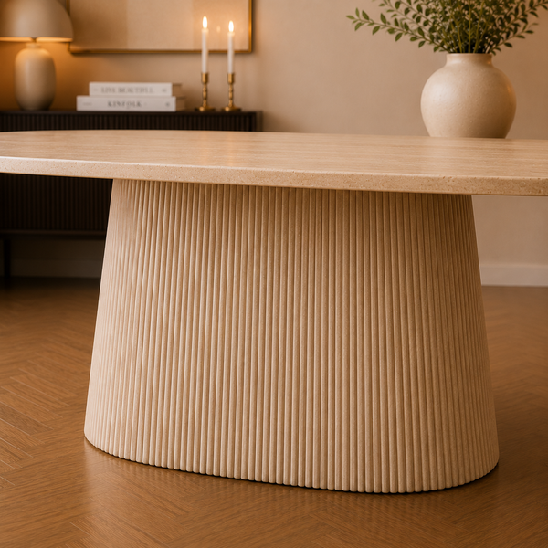 Salontafel Japandi travertin Ovaal 130 cm - Kimberly
