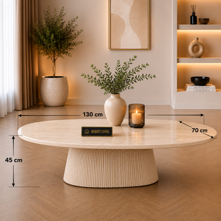 Salontafel Japandi travertin Ovaal 130 cm - Kimberly