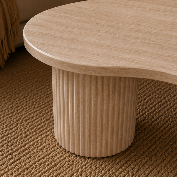 Salontafel Japandi Ovaal 3 Poten Travertin 130 cm