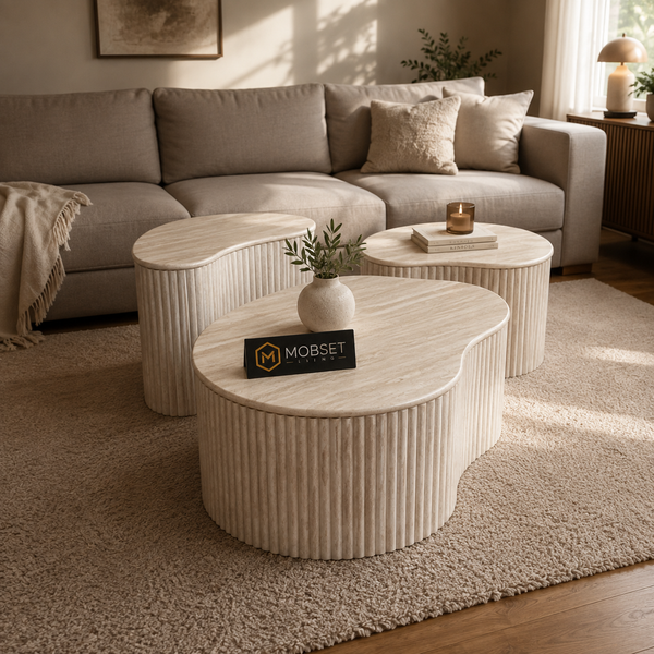 Japandi Salontafel Ovaal – 3 delig Travertine