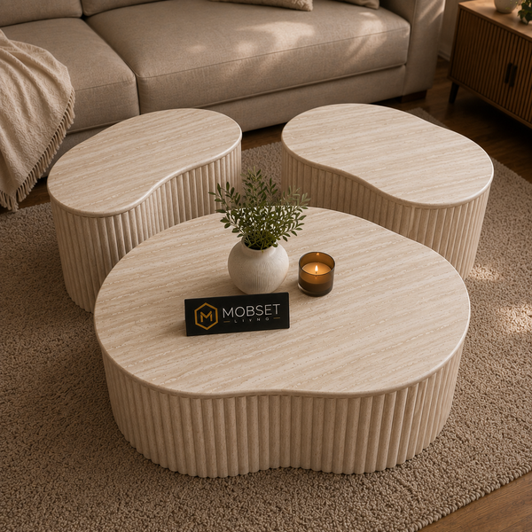 Japandi Salontafel Ovaal – 3 delig Travertine