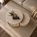 Japandi Dubblo salontafel set – Travertin blad & goud accent