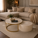 Japandi Dubblo salontafel set – Travertin blad & goud accent