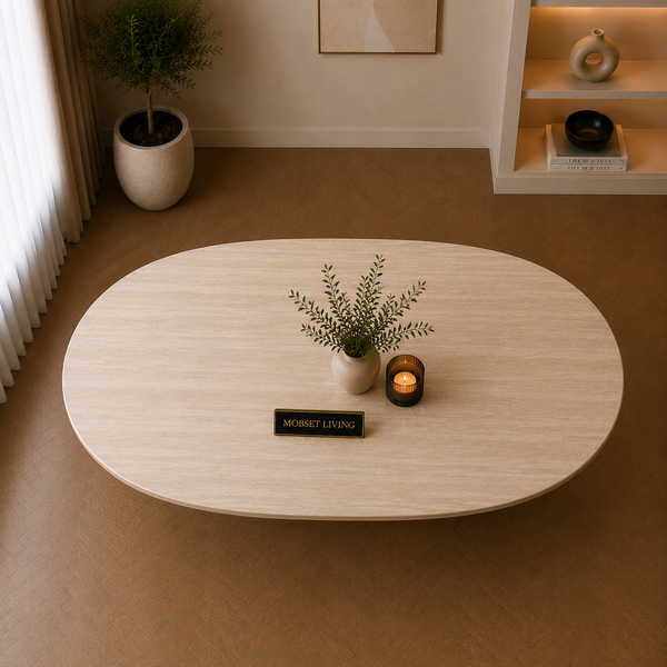 Salontafel Japandi travertin Ovaal 130 cm - Kimberly