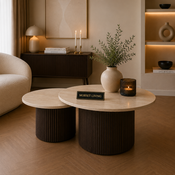 Salontafels Japandi travertin rond bruin - Kimberly