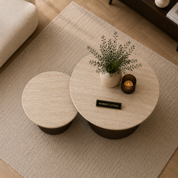 Salontafels Japandi travertin rond bruin - Kimberly
