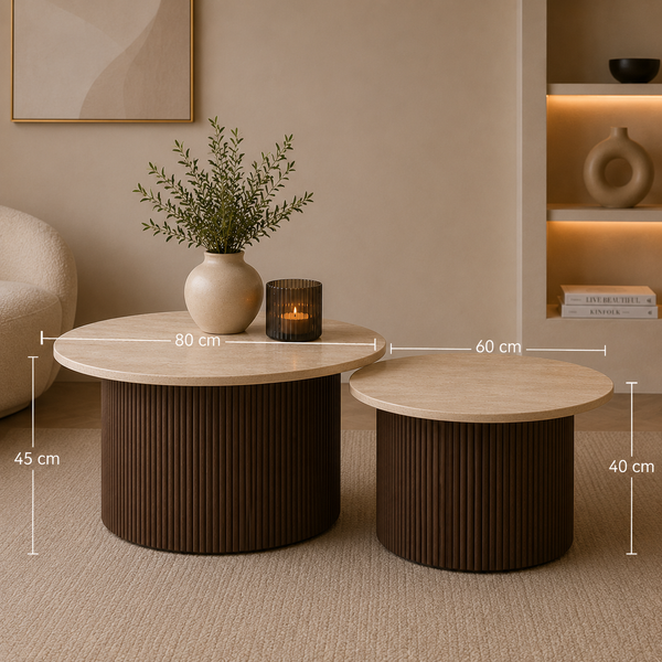 Salontafels Japandi travertin rond bruin - Kimberly