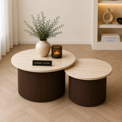 Salontafels Japandi travertin rond bruin - Kimberly