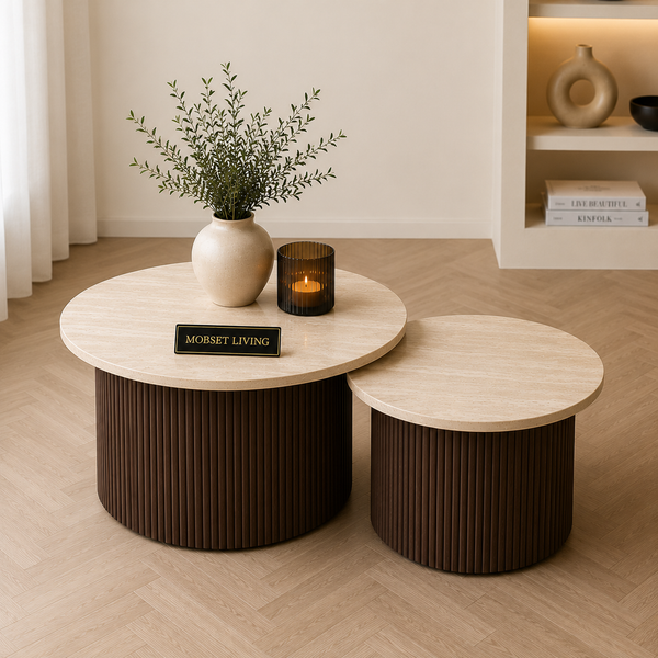 Salontafels Japandi travertin rond bruin - Kimberly