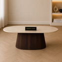 Salontafel Japandi travertin Ovaal bruin 130 cm - Kimberly