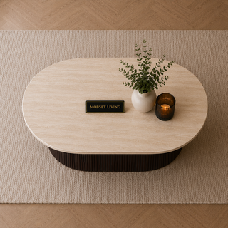 Salontafel Japandi travertin Ovaal bruin 130 cm - Kimberly