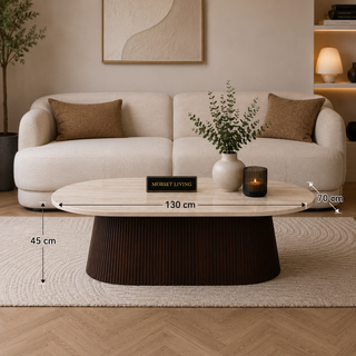 Salontafel Japandi travertin Ovaal bruin 130 cm - Kimberly