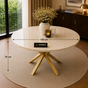Ronde Travertin Eettafel 130 cm  Witte blad- Gouden X-poot - Elena