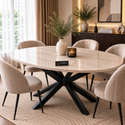 Ovale Travertin Eettafel 180x90 cm Crème - Zwarte X-poot - Luna