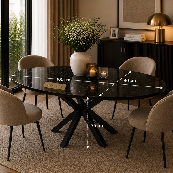 Ovale Zwarte Travertin Eettafel 160x90 cm - Brenda