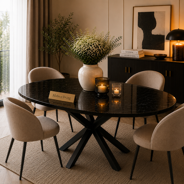 Ovale Zwarte Travertin Eettafel 160x90 cm - Brenda