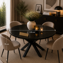 Ronde Zwarte Travertin Eettafel 130 cm - Brenda