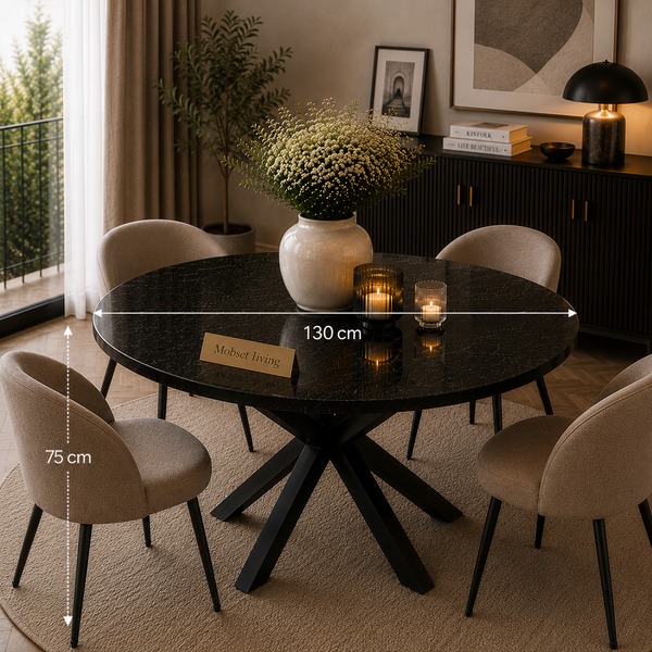 Ronde Zwarte Travertin Eettafel 130 cm - Brenda