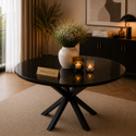 Ronde Zwarte Travertin Eettafel 130 cm - Brenda