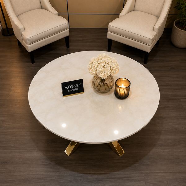 Travertin Salontafel Rond X Poten Goud - Elena