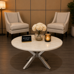 Travertin Salontafel Rond X poten Zilver - Rosa