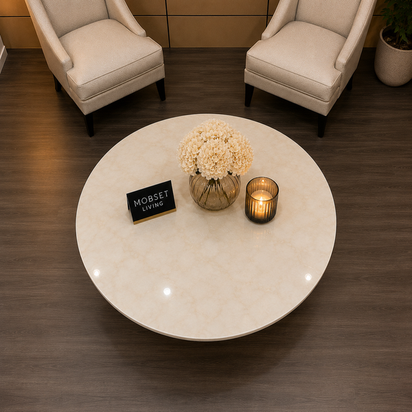 Travertin Salontafel Rond X poten Zilver - Rosa