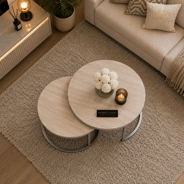 Salontafels Beige Blad Travertin Zilver Poten Stella