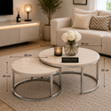 Salontafels Beige Blad Travertin Zilver Poten Stella