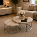 Salontafels Beige Blad Travertin Zilver Poten Stella