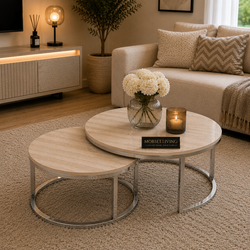 Salontafels Beige Blad Travertin Zilver Poten Stella