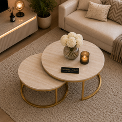 Salontafels Beige Blad Travertin Gouden Poten Stella