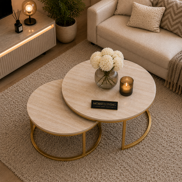 Salontafels Beige Blad Travertin Gouden Poten Stella